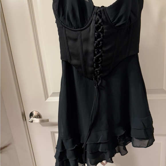 Oh Polly Asymmetric Corset Frill Mini Dress in Black - Picture 9 of 15